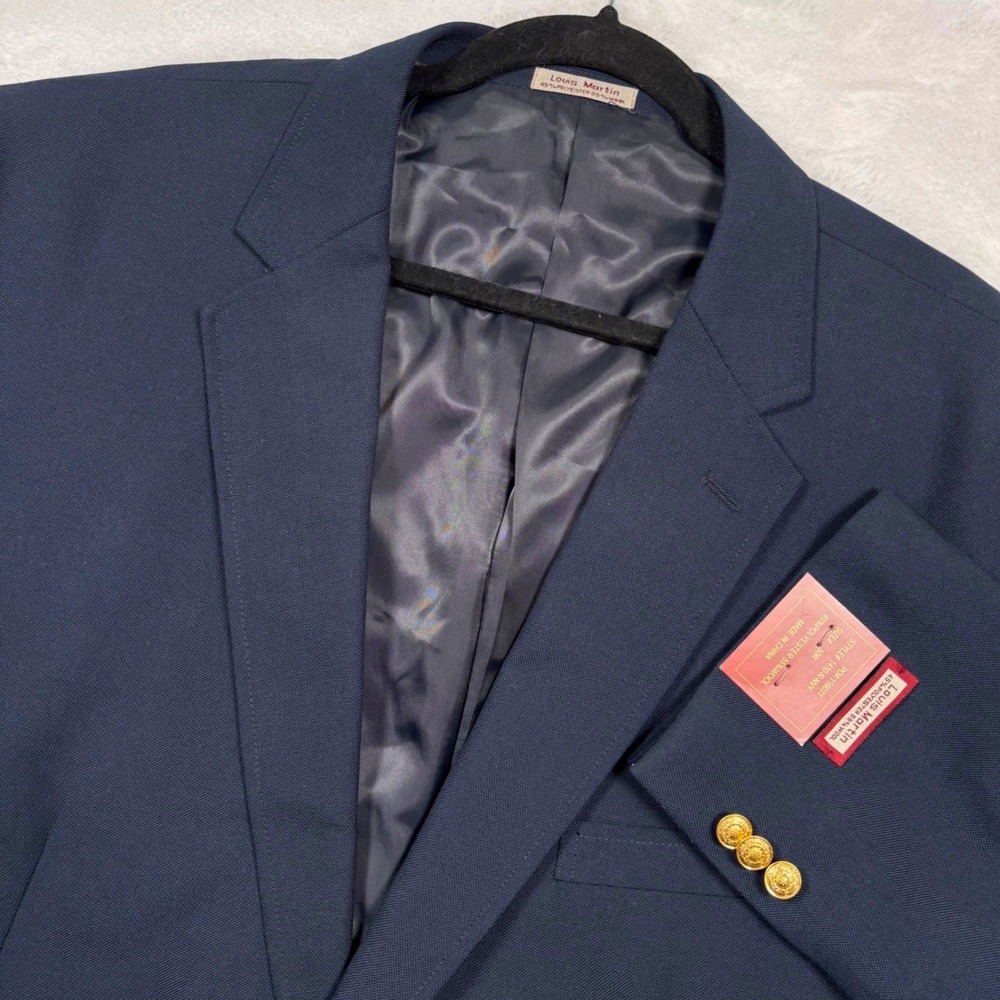 NEW Louis Martin Hopsack Blazer Sport Coat Men 50R Navy Gold Buttons Wool Blend